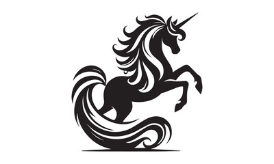 unicorn, Magic unicorn silhouette, Silhouette of a flying unicorn, Unicorn head circle tattoo illustration, horses tattoo. Black unicorn silhouette vector style and white background