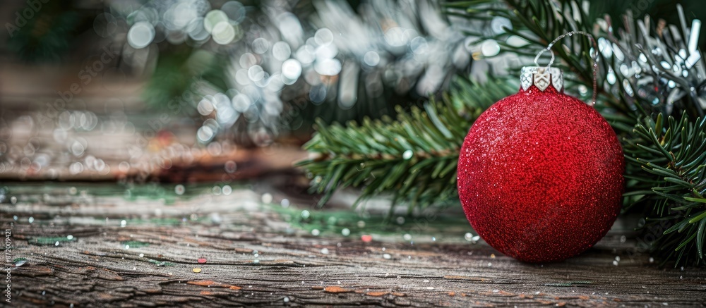 Aufkleber an image depicting a festive new year's arrangement featuring a red christmas ball resting on green 