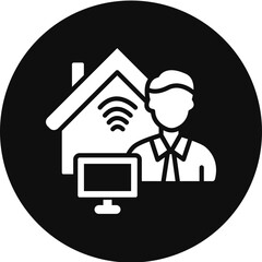 Work At Home Glyph Black Circle Icon