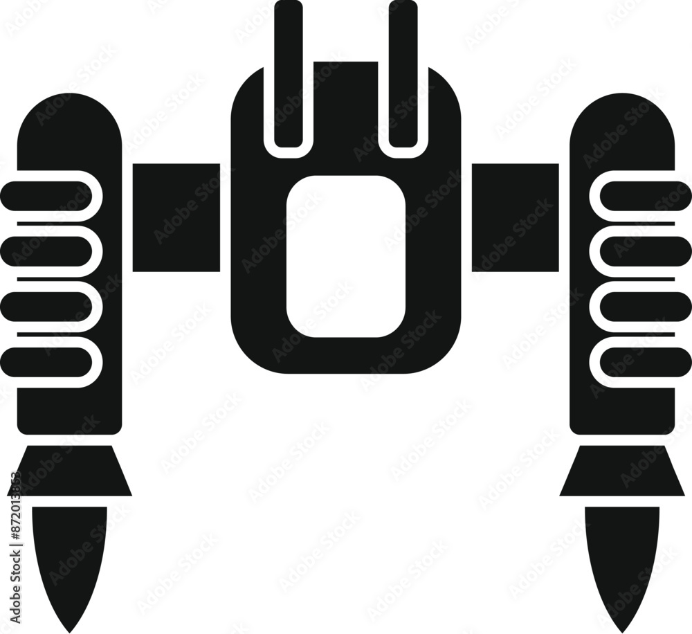 Poster black solid icon of a futuristic jetpack for space exploration with double rocket engine for fast tr
