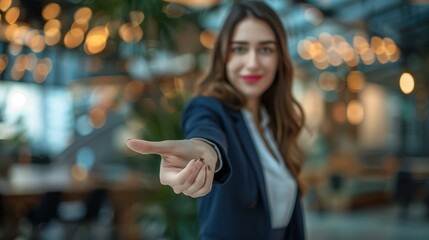 The woman pointing forward