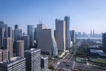 Obraz premium Modern Urban Skyscrapers in Daylight Aerial View