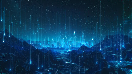 Fototapeta premium Blue digital cityscape