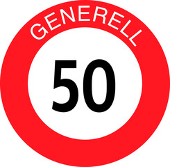 Round red, white and black colored speed limit sign 50 kilometers per hour of Switzerland. Illustration made July 3rd, 2024, Zurich, Switzerland.