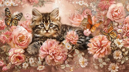 lit. cat among flowers