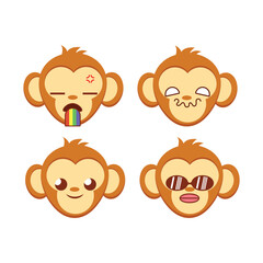 Vector set of monkey emoji stickers Isolated on white background
