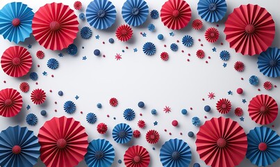 Fototapeta premium usa holiday banner design american flag color paper fans on white background happy independence day president s day labor day concept.illustration