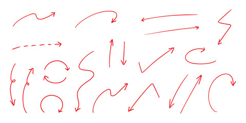 シンプルなペンの手書きの矢印セット ベクター 赤
