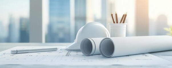 Elegant proposal setup with digital blueprints, modern tech, sleek design