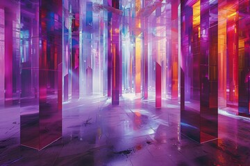 Abstract mirrored hearts in colorful reflective room showcasing beauty and symmetry in a vibrant artistic setting