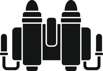 Black solid icon of a jetpack equipped with a double fire extinguisher system, ensuring safety during flight