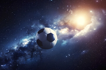 Fototapeta premium a soccer ball floating in a space nebula