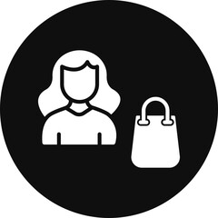 Woman Shopping Glyph Black Circle Icon