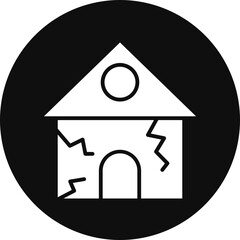 Earthquake House Glyph Black Circle Icon