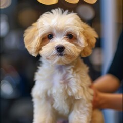 Cute Maltipoo posing for the camera. Pet friendly accommodation, luxury pet travel