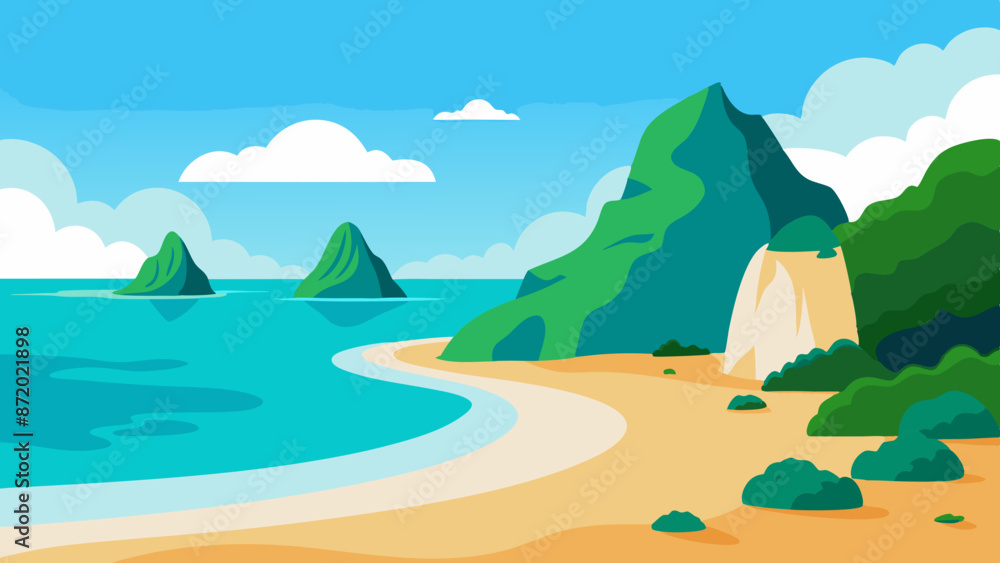 Wall mural landscape with mountains and sea Vector Illustration 