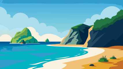 landscape with mountains and sea Vector Illustration 