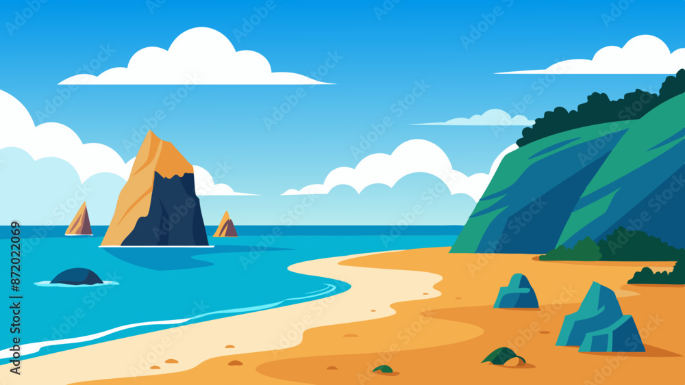 Poster landscape with mountains and sea vector illustration