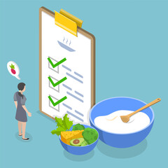 3D Isometric Flat Vector Illustration of Healthy Eating, Diet Organizing