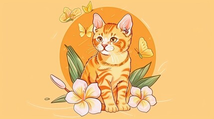 Fototapeta premium lit. cat among flowers