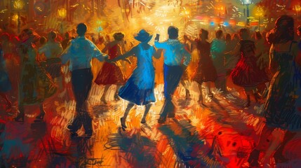 Vintage pride celebration with classic dance and retro music, Classic, Warm tones, Soft lighting, Digital painting