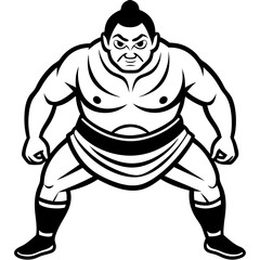 A cartoon illustration of a sumo, ready to fight with superhero-like power