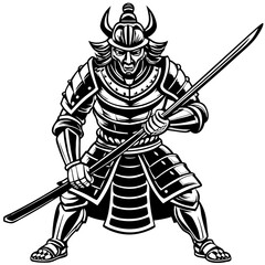 Japanese knight in shining armor, ready for battle with a sword
