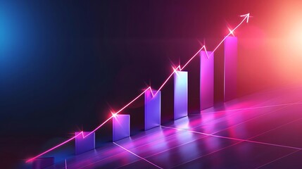 3D Neon Pink and Blue Abstract Background with Upward Trending Graph Illustration