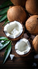 a bunch of coconuts are on a table with a glass of water.
