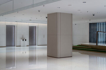 Contemporary Office Lobby Interior with Elevators