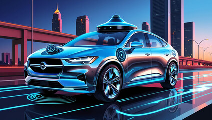 Self-driving car vector illustration