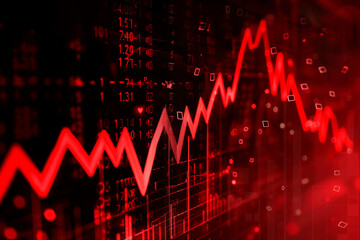 Obraz premium Stock Market Crash Concept with Red Graph and Financial Data on a Digital Screen