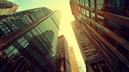 Obraz premium Upward View of Modern Buildings in a Cityscape