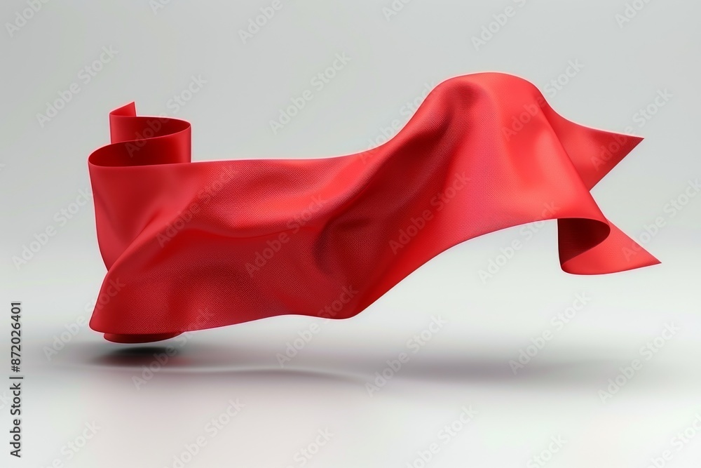 Poster Red ribbon floating in minimalistic background representing elegance and celebration in a clean modern setting