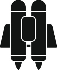Simple black and white icon of a space rocket launching into space