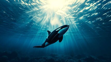Obraz premium a closeup orca in deep sea on ocean
