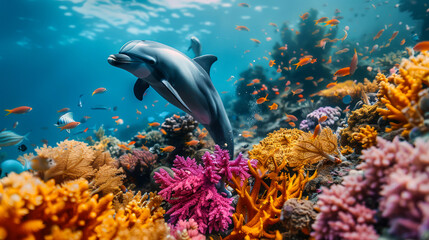 Fototapeta premium close up octopus on coral reef in ocean