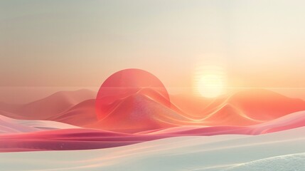 Serene Minimalist Composition with Organic Shapes and Sunburst Lens Flare on Gradient Background