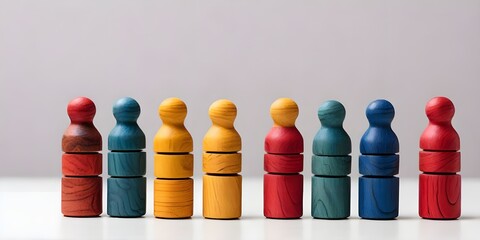 Image of colorful wooden people. Copy space. flag. Diversity and inclusion. Human resources concept. Generative AI