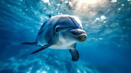 close up dolphin in deep sea on ocean