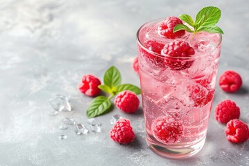 Raspberry Fizz drink in glass ,isolate ,minimal, simple background