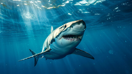 Fototapeta premium close up shark in deep sea on ocean