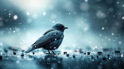 Fototapeta premium A lone bird courageously facing a stormy sky