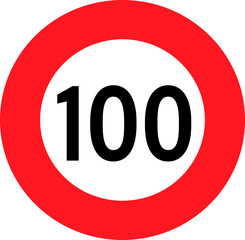 Round red, white and black colored speed limit sign 100 kilometers per hour of Switzerland. Illustration made July 3rd, 2024, Zurich, Switzerland.