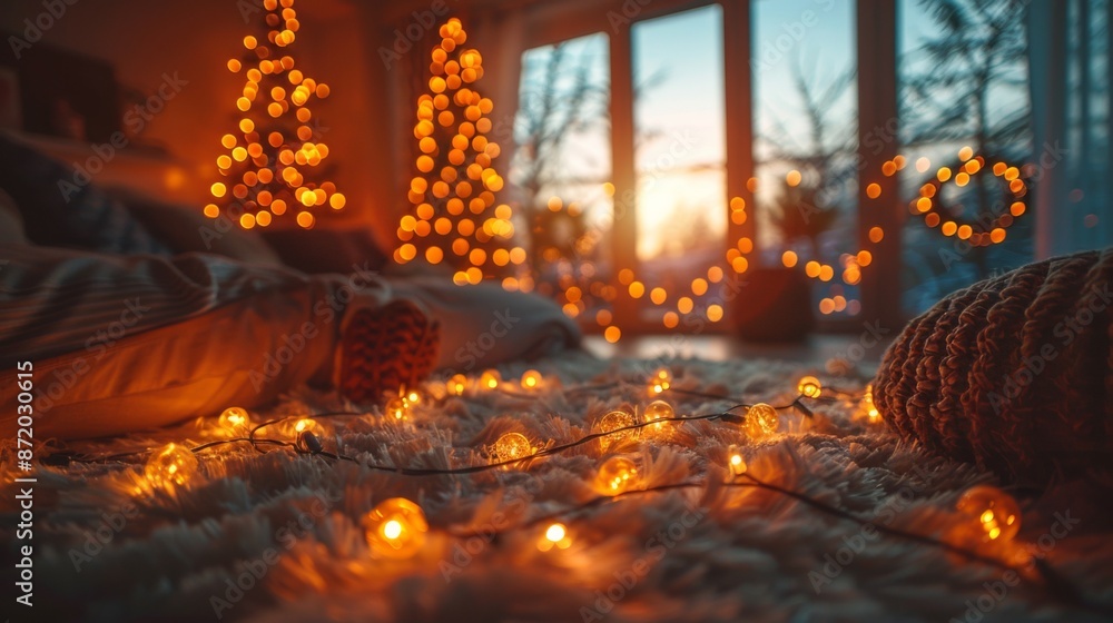 Poster deck the halls with strings of gleaming fairy lights, casting a warm and inviting glow throughout yo
