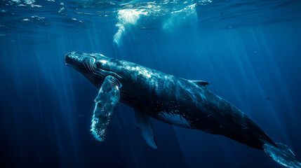 Fototapeta premium close up whale in deep sea on ocean