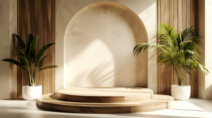 empty podium on background wooden for advertising