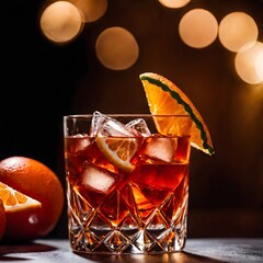 Vivid Close-Up Shot of Refreshing Negroni Cocktail