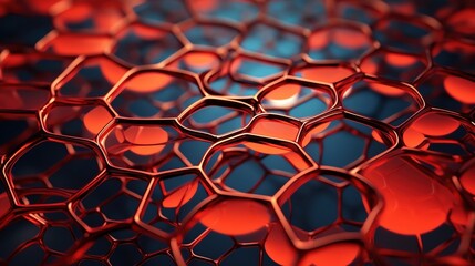 Obraz premium Microscopic cellular view, detailed structures, vibrant red hues, 3D rendering, scientific