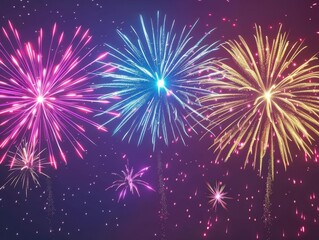 Naklejka premium dazzling fireworks display against gradient night sky bursts of colorful light create a celebratory atmosphere perfect for new years eve